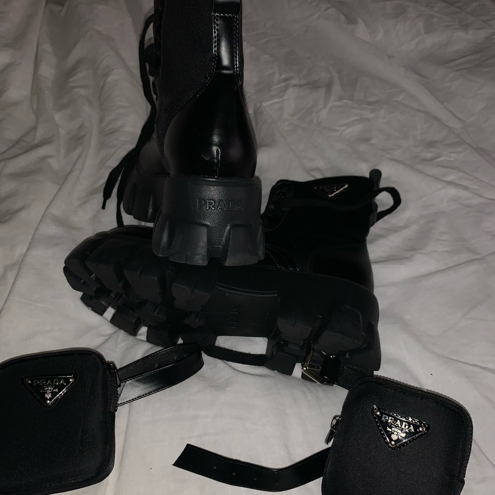 Prada Black Combat Boots with Pouches